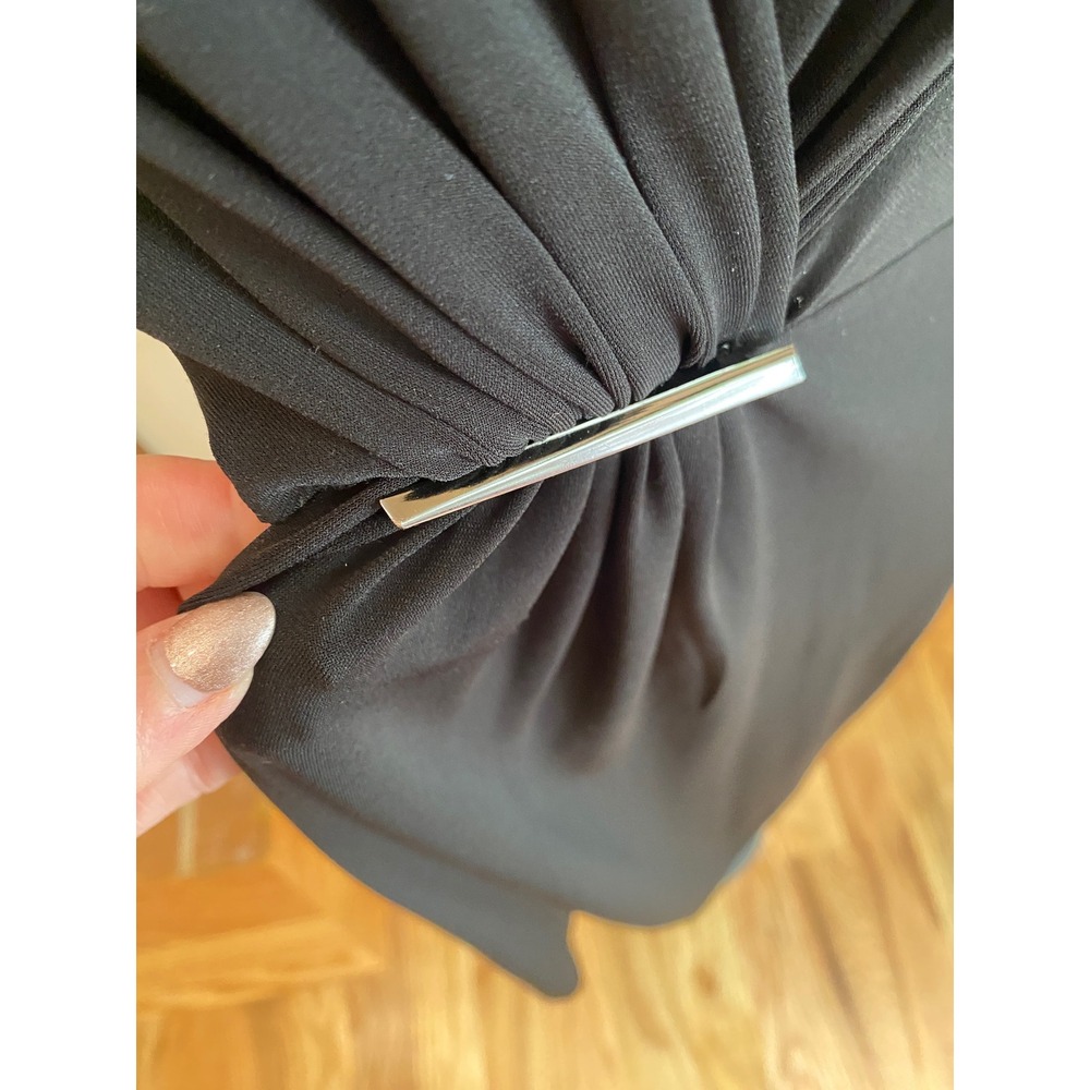 Chico's Black V-Neck Sheath Dress‎ Silver Bar Gathered Waist Size 1 Medium - Picture 5 of 11